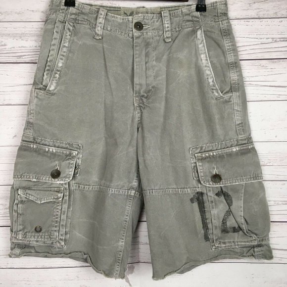 American Eagle Mens Cargo Shorts sz 28 AE Longer Length Rough Vintage Hem - Picture 1 of 10